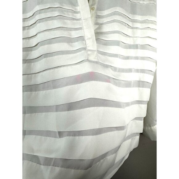 White Sheer Pleated Coastal S Blouse Elegant Lightweight Minimalist Resortwear - Picture 5 of 9